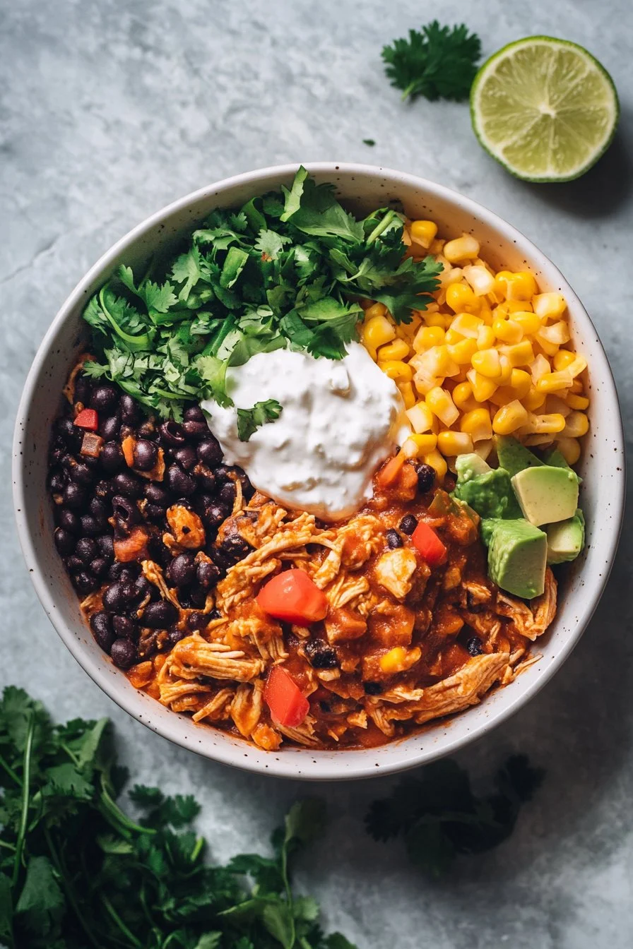 Högprotein kyckling cottage cheese enchilada skålar