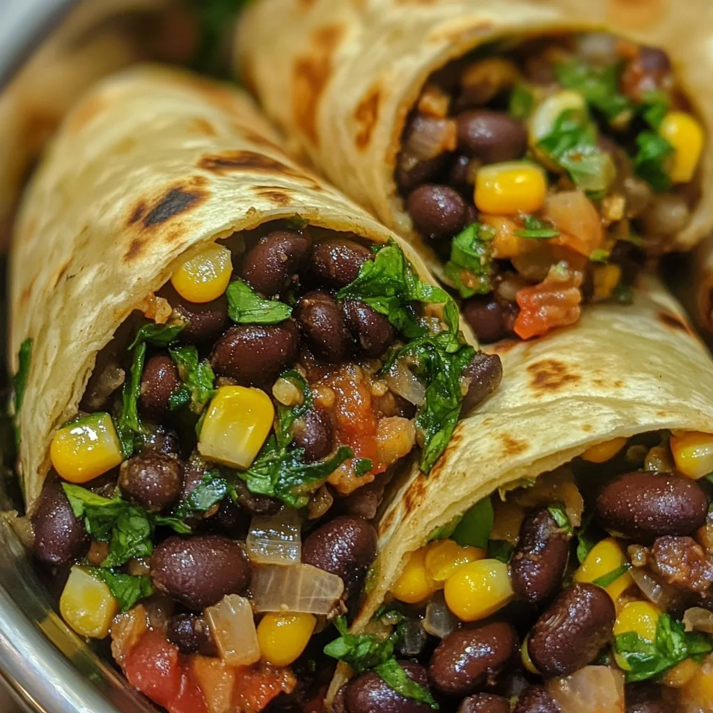 Läckra svartböna och spenat burritos redo på 15 minuter.