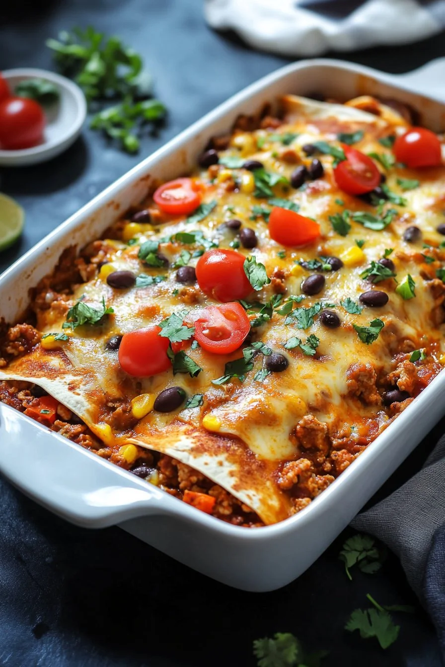 Färsk kalkon och svarta bönor enchiladas