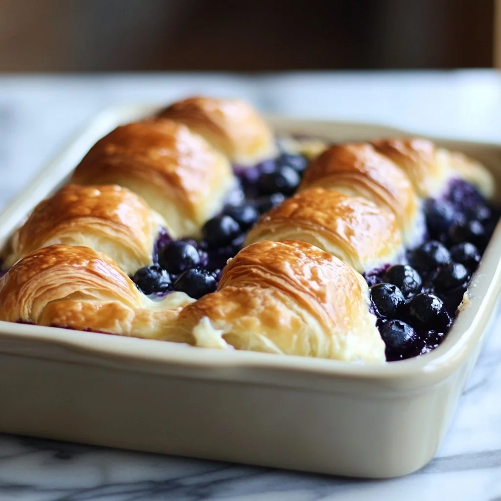 Blåbärscream cheese croissant-gratäng med läckert blåbär och krämig fyllning