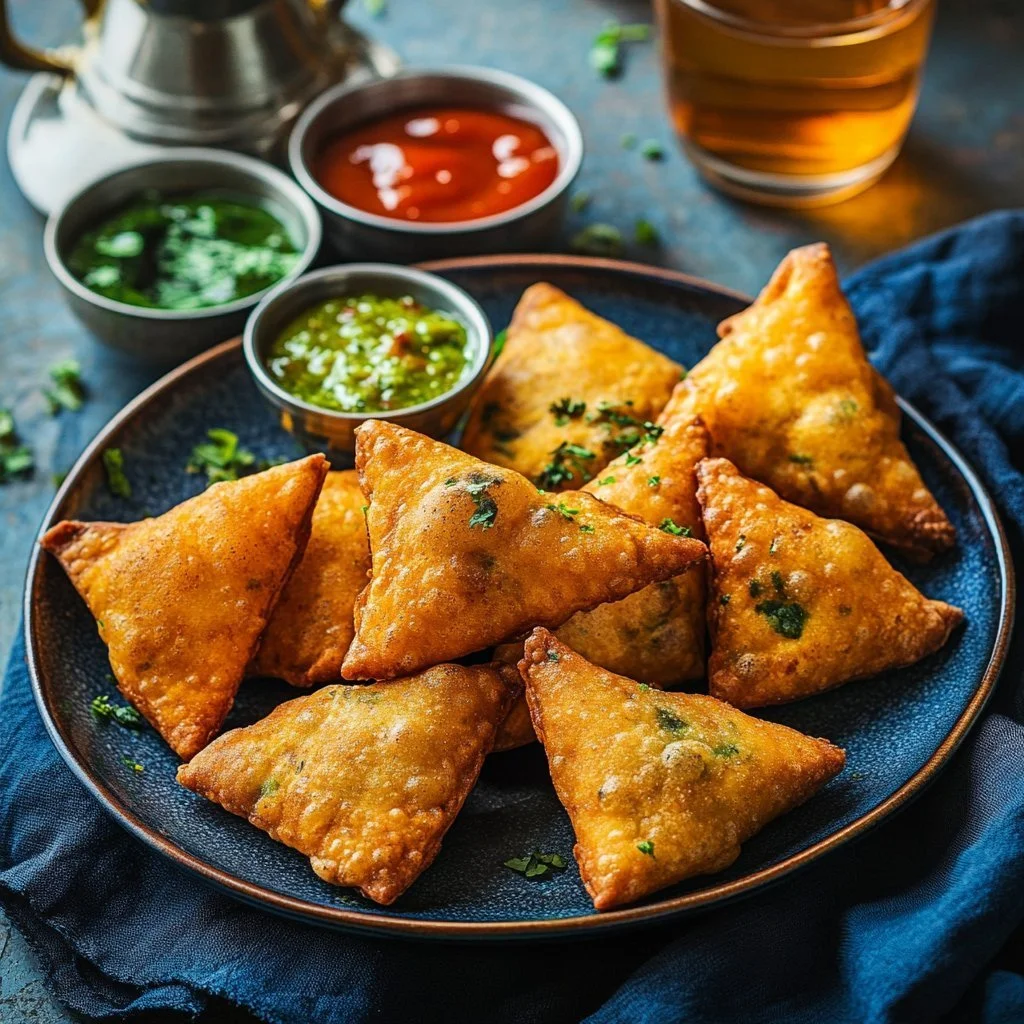 Bröd pakora med kryddor, serverat som läckert snacks.