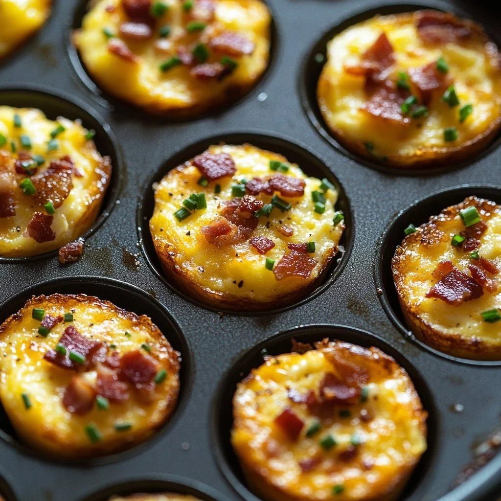 Frukostäggmuffins med grönsaker och ost i en bakform