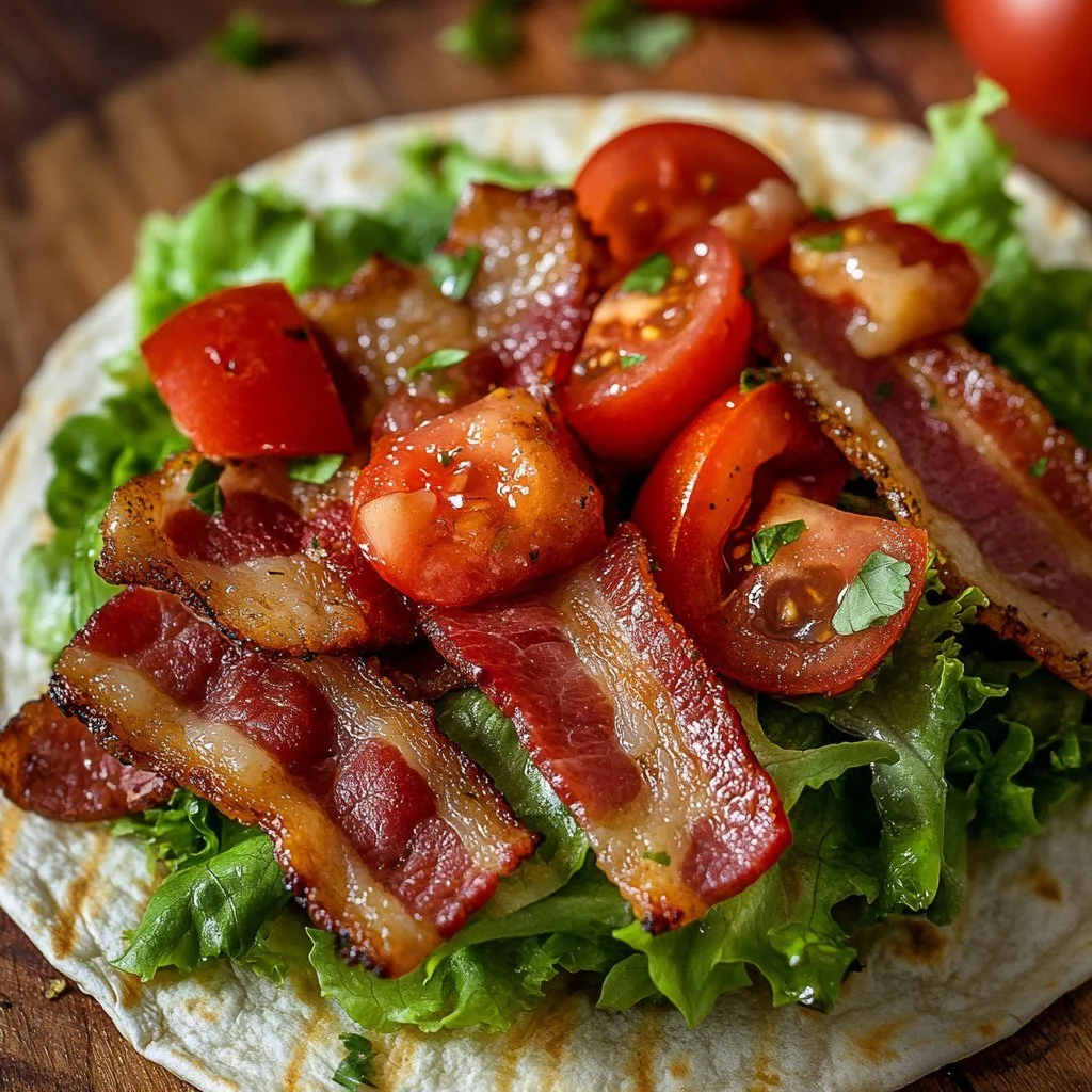 Hälsosamma BLT-wraps med hemlig sås på en tallrik
