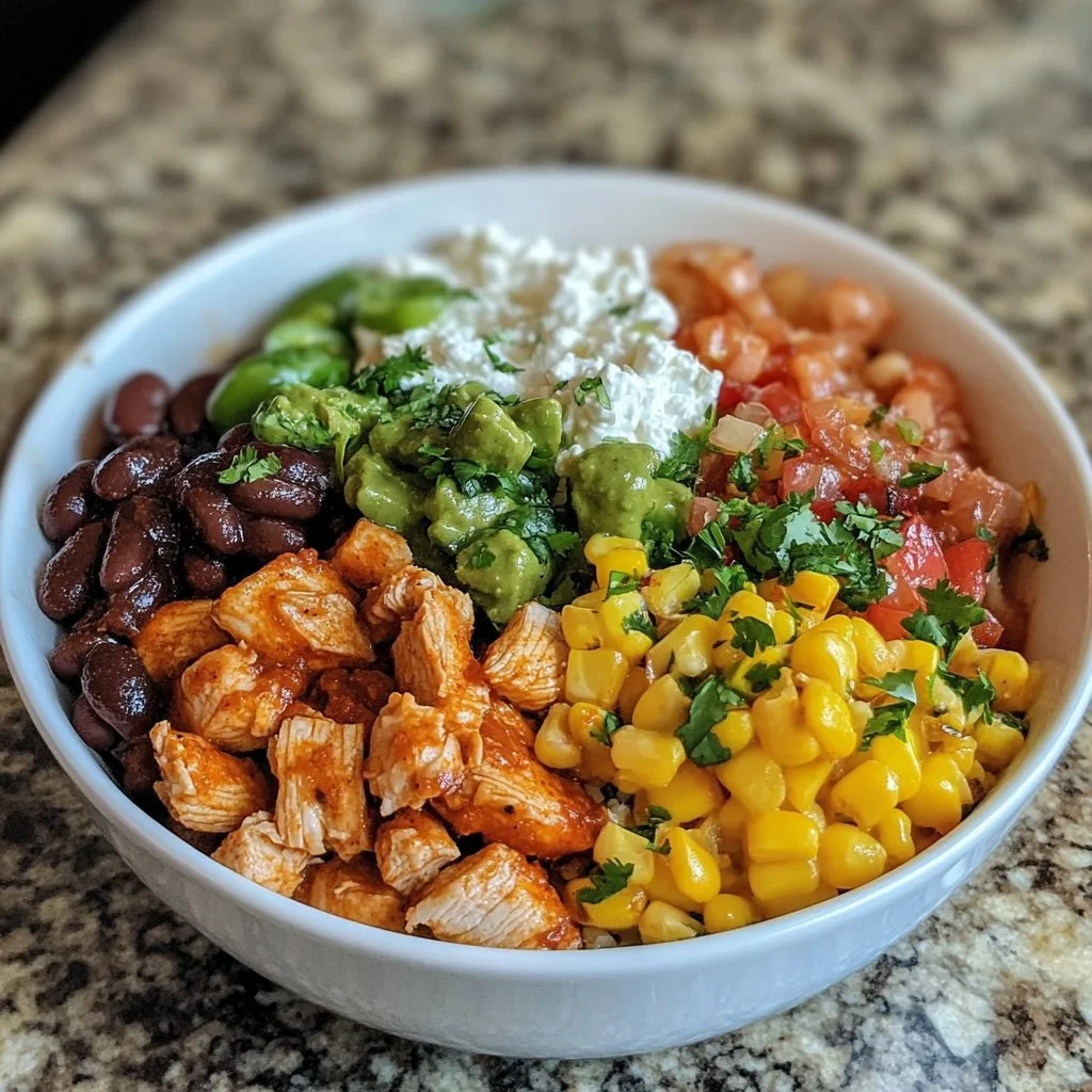 Högprotein kyckling enchilada skålar med cottage cheese