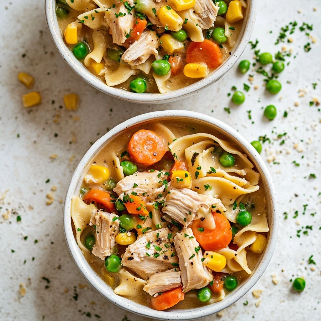 Klassisk kycklingpajpasta med krämig sås och färska grönsaker