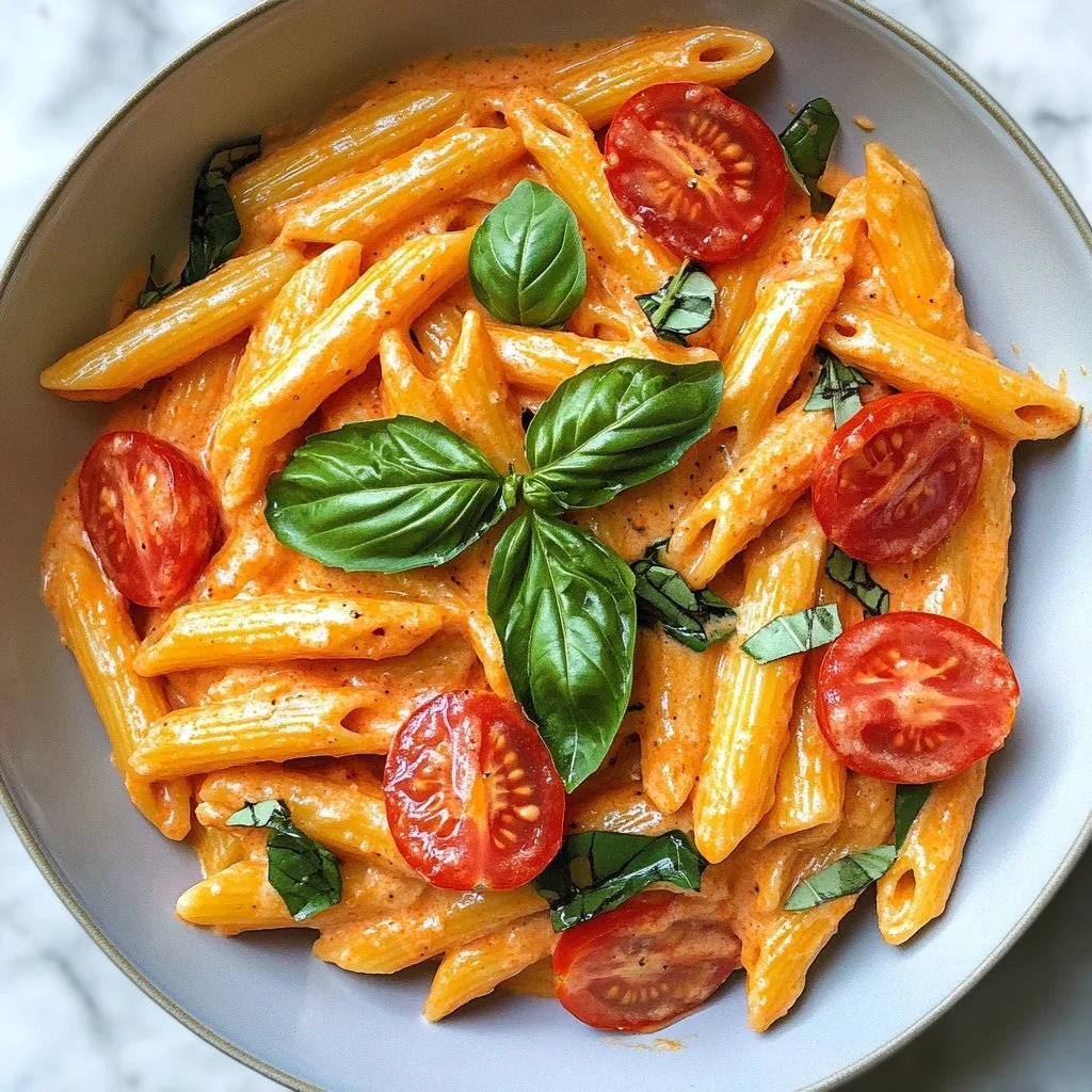 Krämlig Tomat Ricotta Pasta med färska ingredienser och rik smak