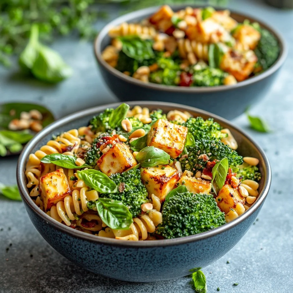 Lätt Halloumi Pastasallad med fräscha ingredienser och smakfull dressing