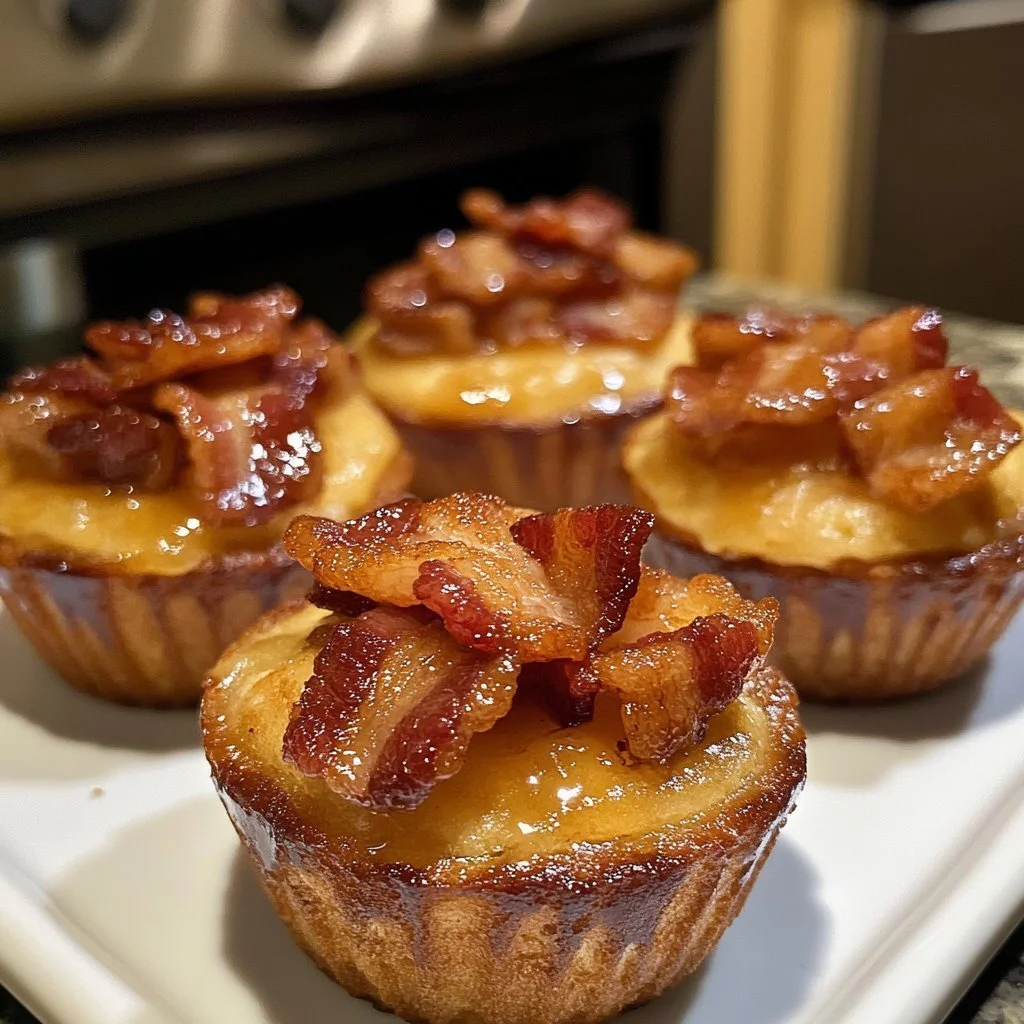 Läckra muffins med lönnsirap och bacon i en vacker presentation.