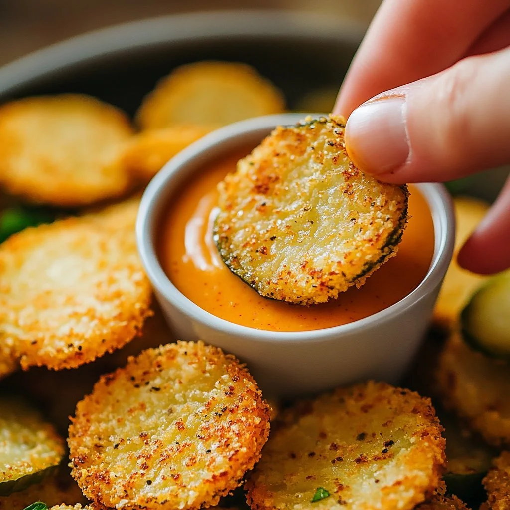 Luftfrysta friterade inlagda gurkor redo att avnjutas som snacks.