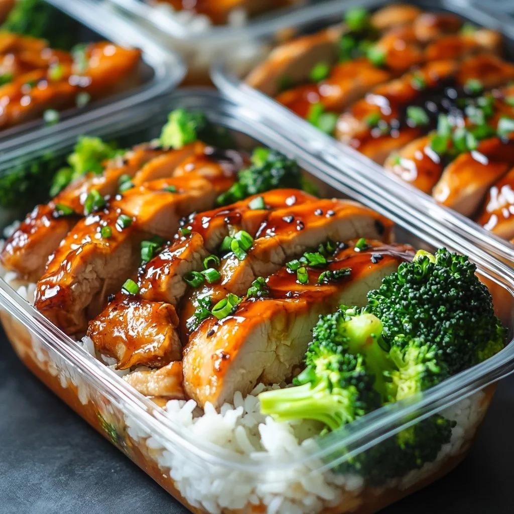 Måltidsförberedda teriyaki kycklingbowlar med grönsaker och ris