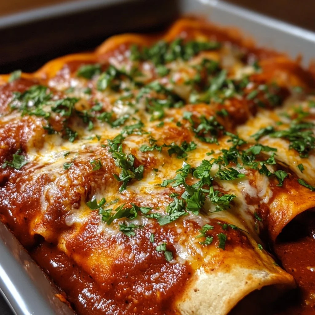 Nötkött enchiladas med röd sås på en tallrik, aptitretande och smakfull.