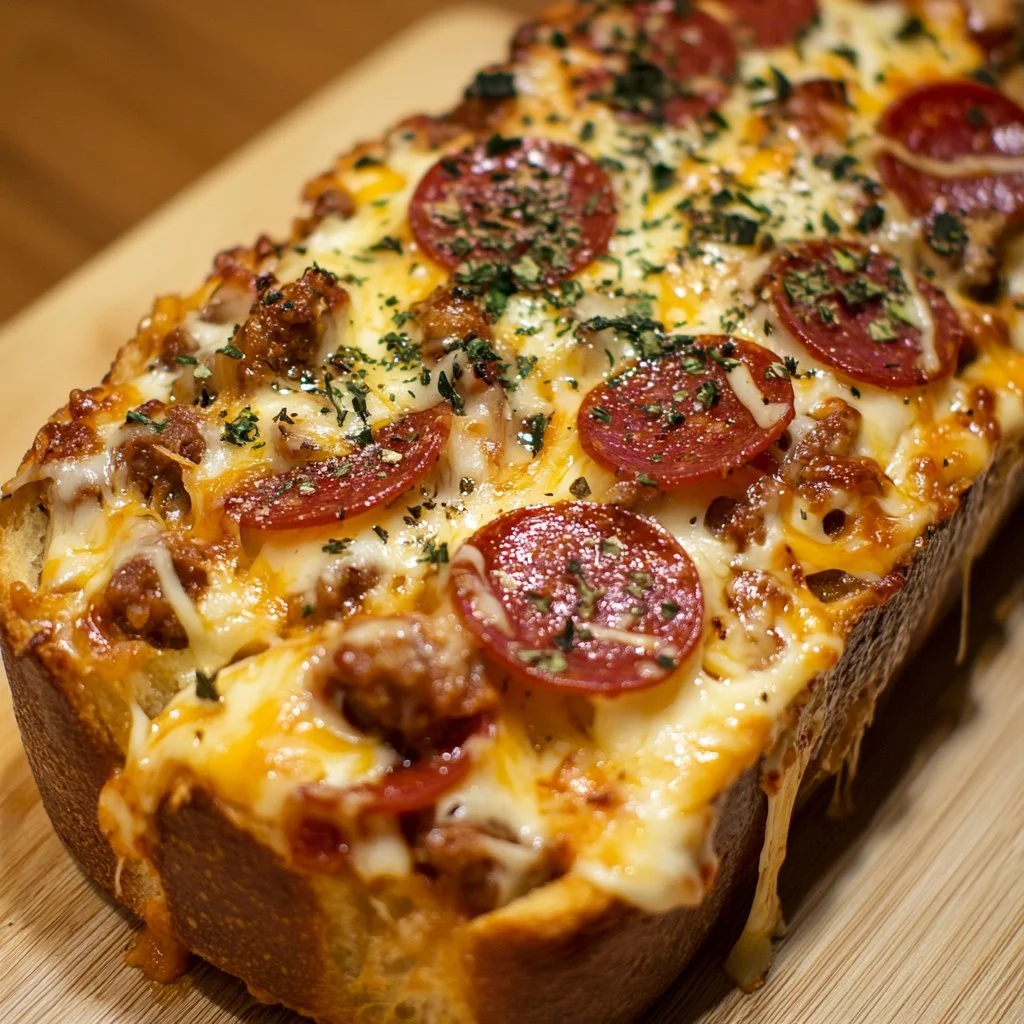 Ostigt skräpbread med smakfulla ingredienser och tätt upplagda skivor