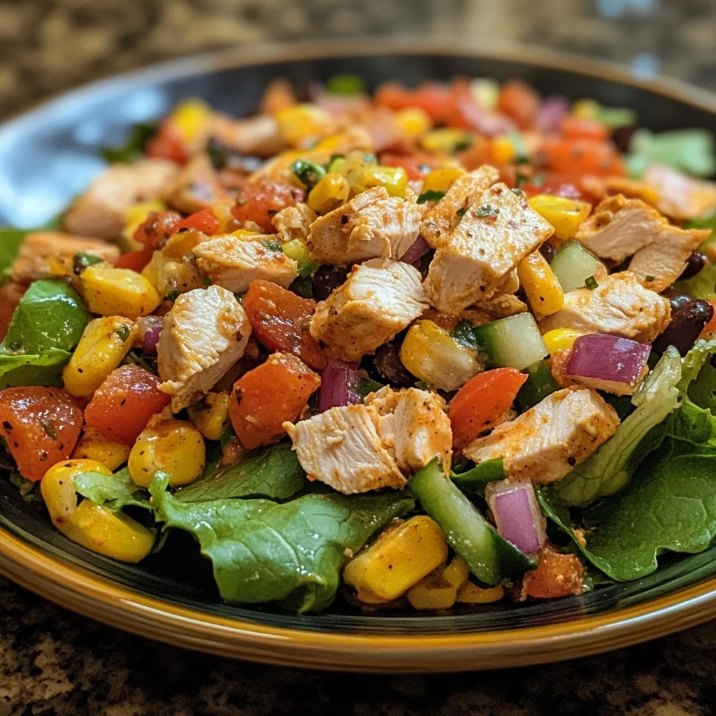 Sydvästra kycklingsallad med färska grönsaker och smakrik dressing