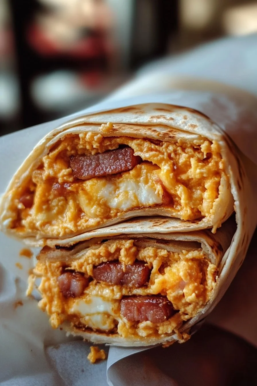 Bacon, ägg och ost frukostburrito
