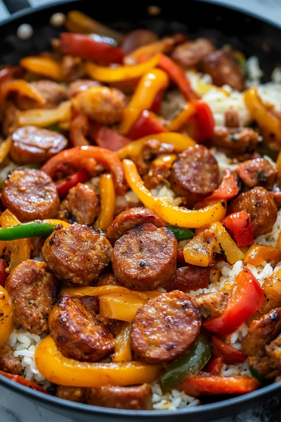 Cajun Korv och Paprikas Stekpanna
