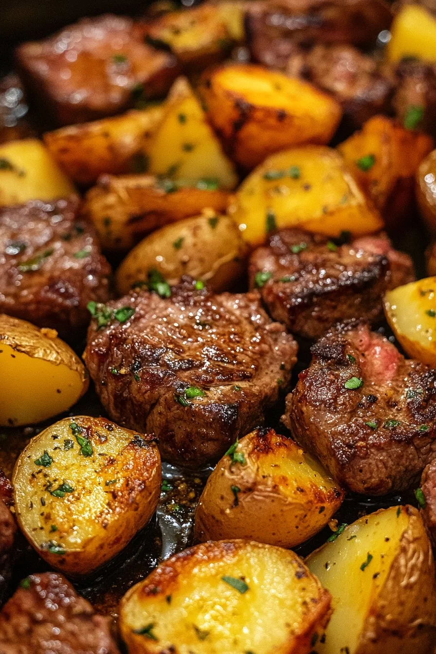 Vitlöksbutter biffbitar och potatis