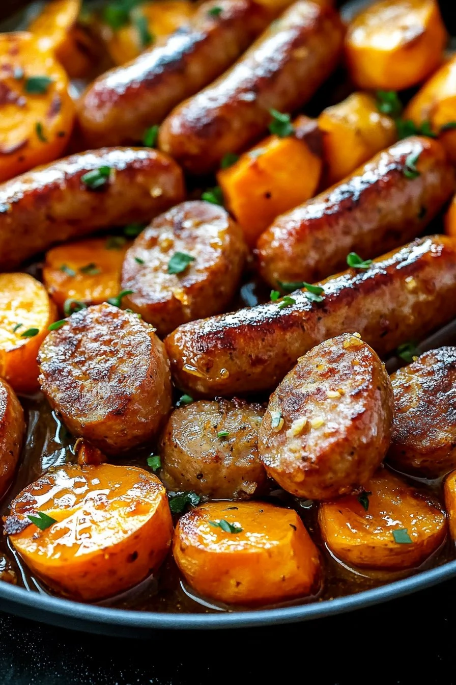 Honung och vitlök korv med sötpotatis