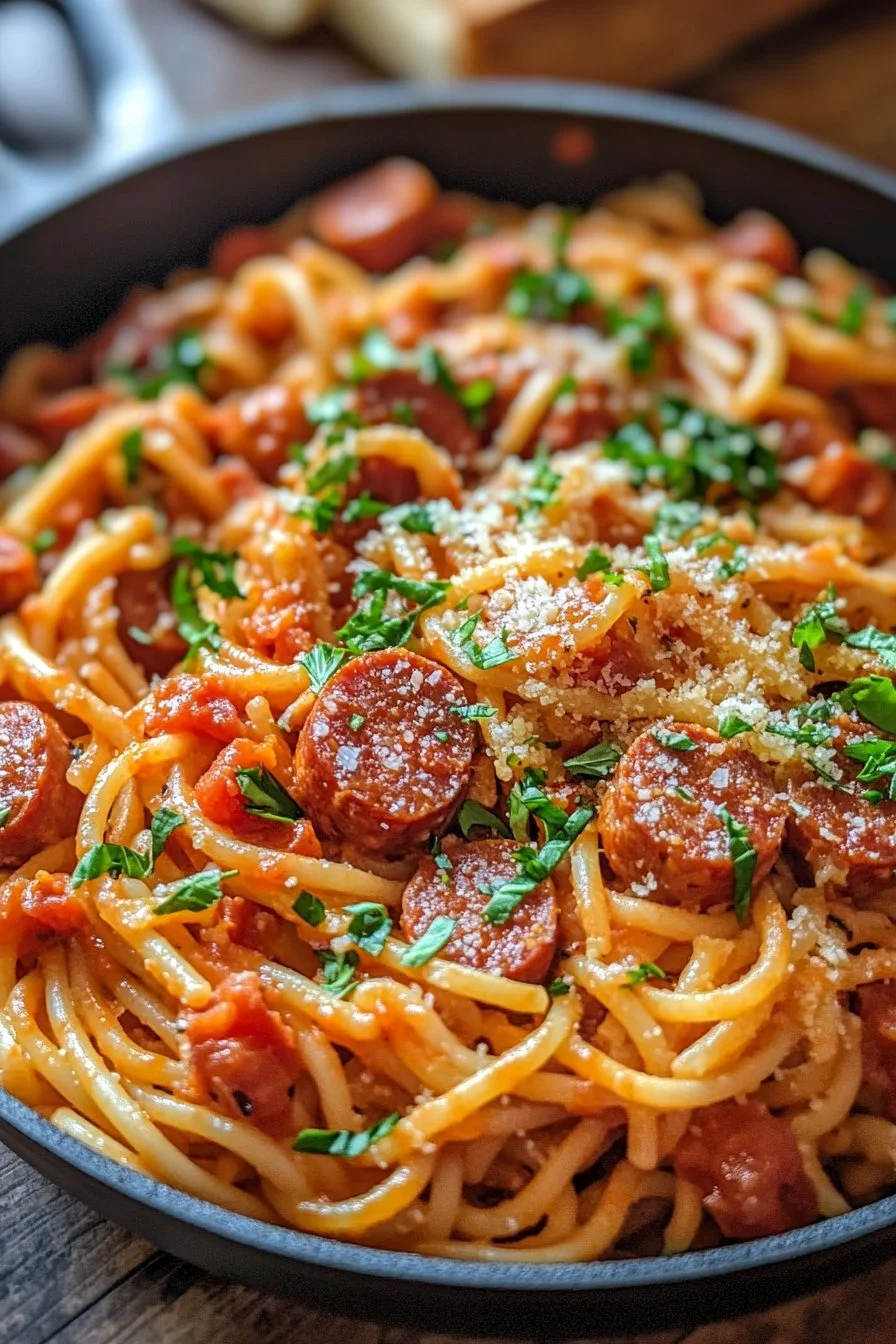 Enkelt Kielbasa Pasta i En Kastrull