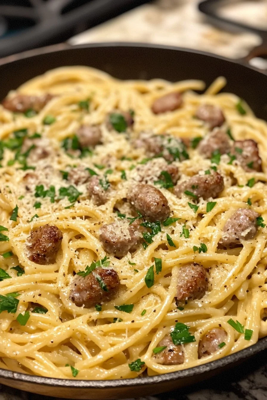 Vitlöksmöra korv och krämig parmesanpasta