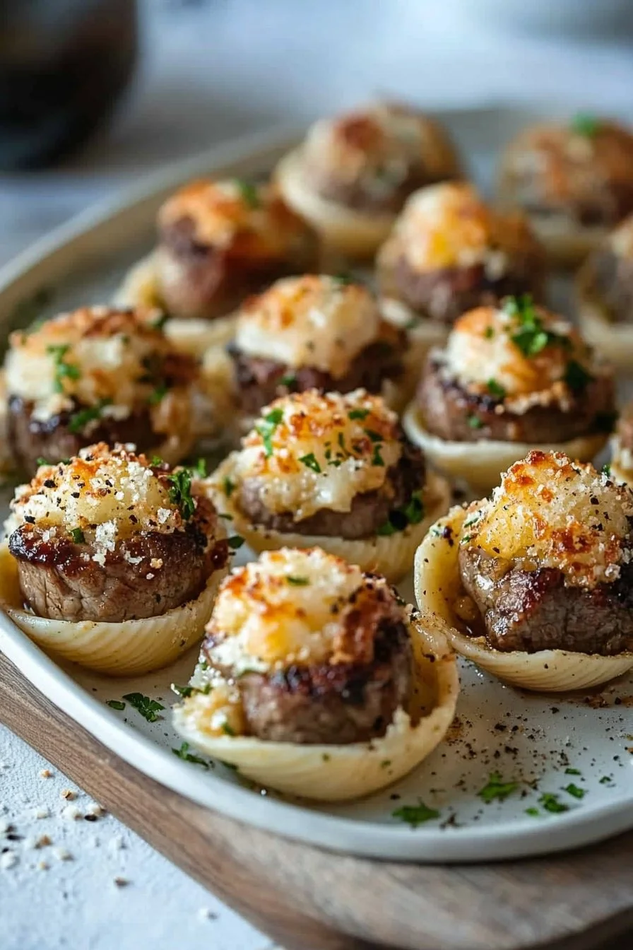 Vitlökssmörstekta Bitar av Biff och Krämiga Parmesanpasta