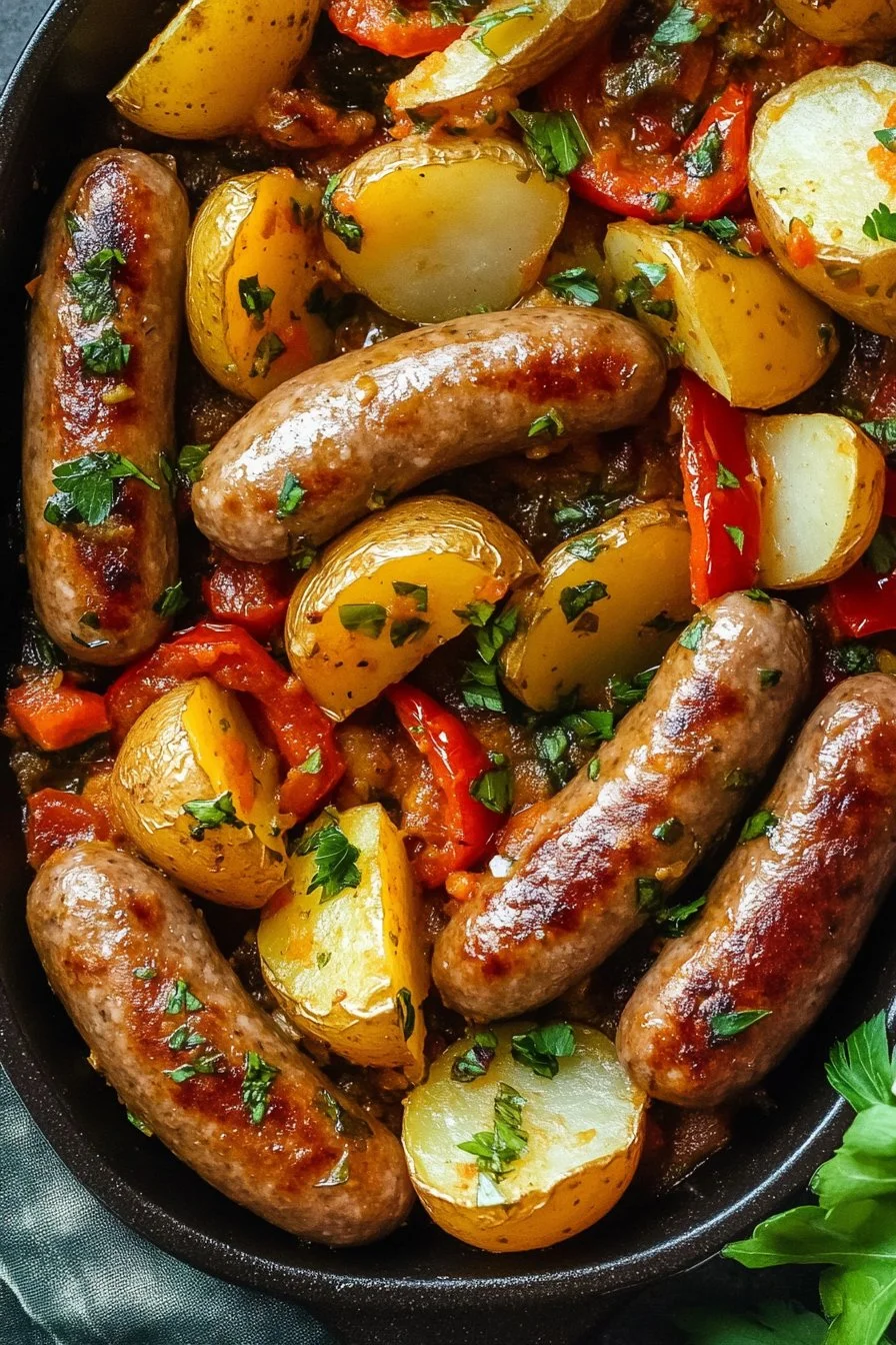 Italiensk korv med paprikor och potatis