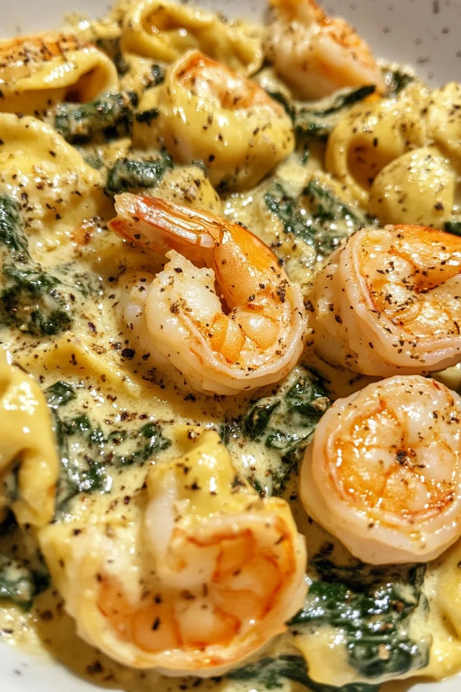 Krämig räkor och spenat tortellini