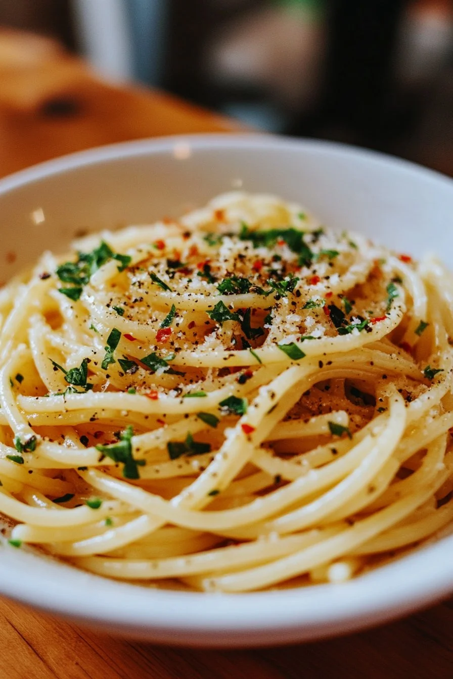 Spaghetti med vitlök och olja