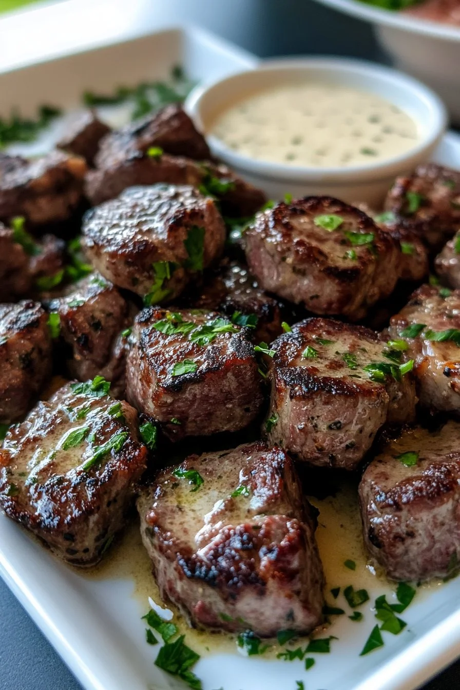 Garlic Butter Beef Bites with Creamy Parmesan Sauce