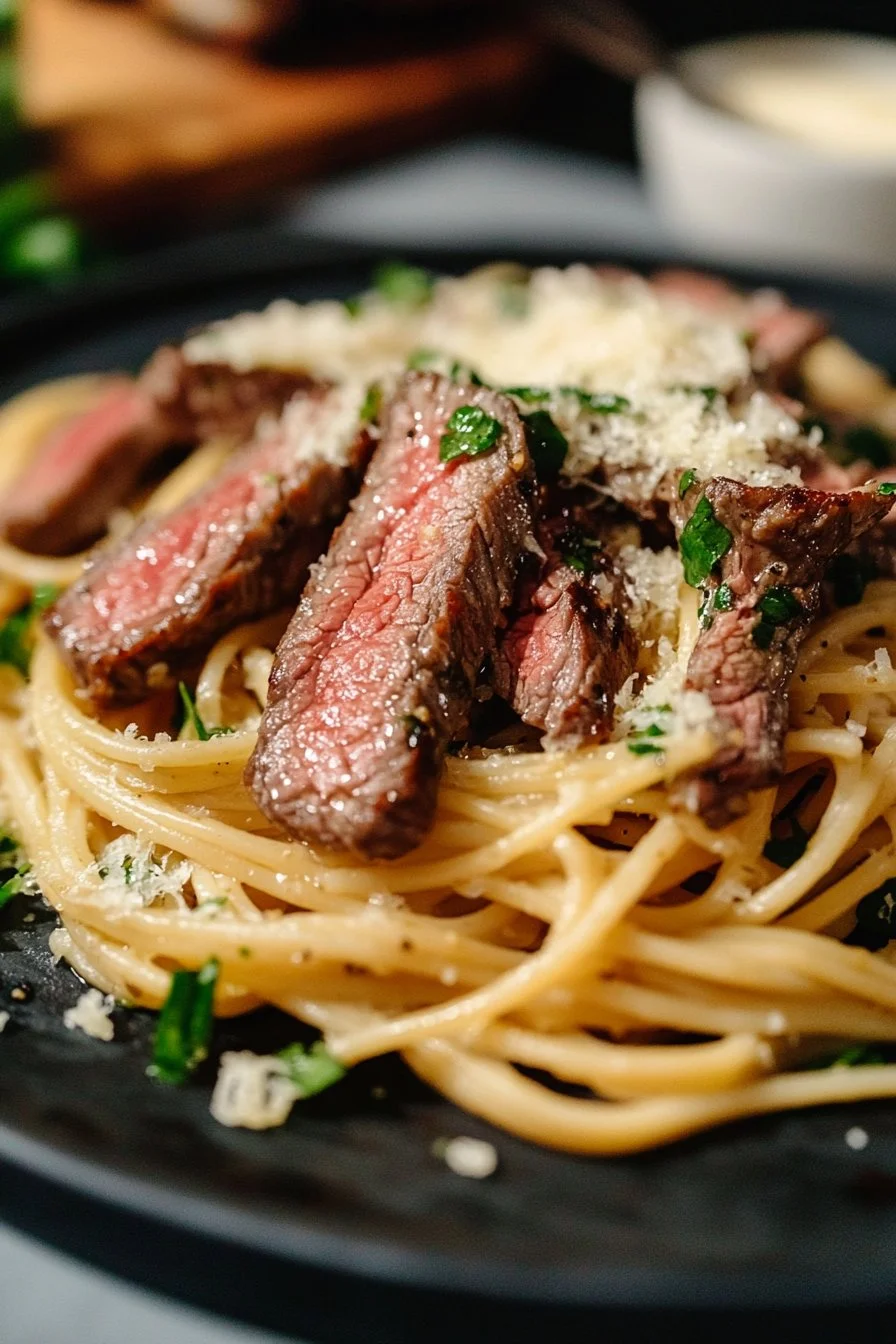 Kryddig vitlöks-smör parmesan biffpasta