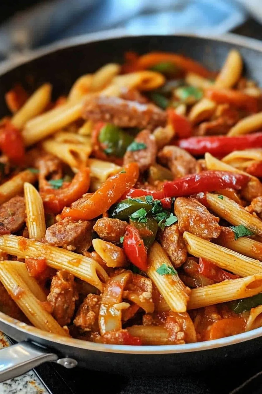 Stekpanna Italiensk Korv och Paprika med Fullkorns Penne