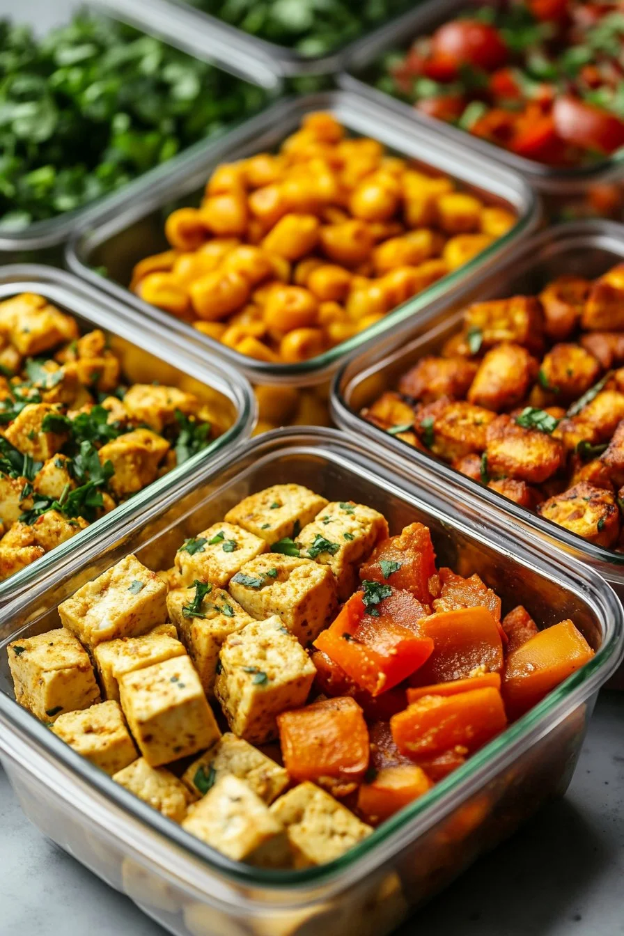 Högproteindiet Vegansk Måltidsprep med Krämig Toskansk Tofu