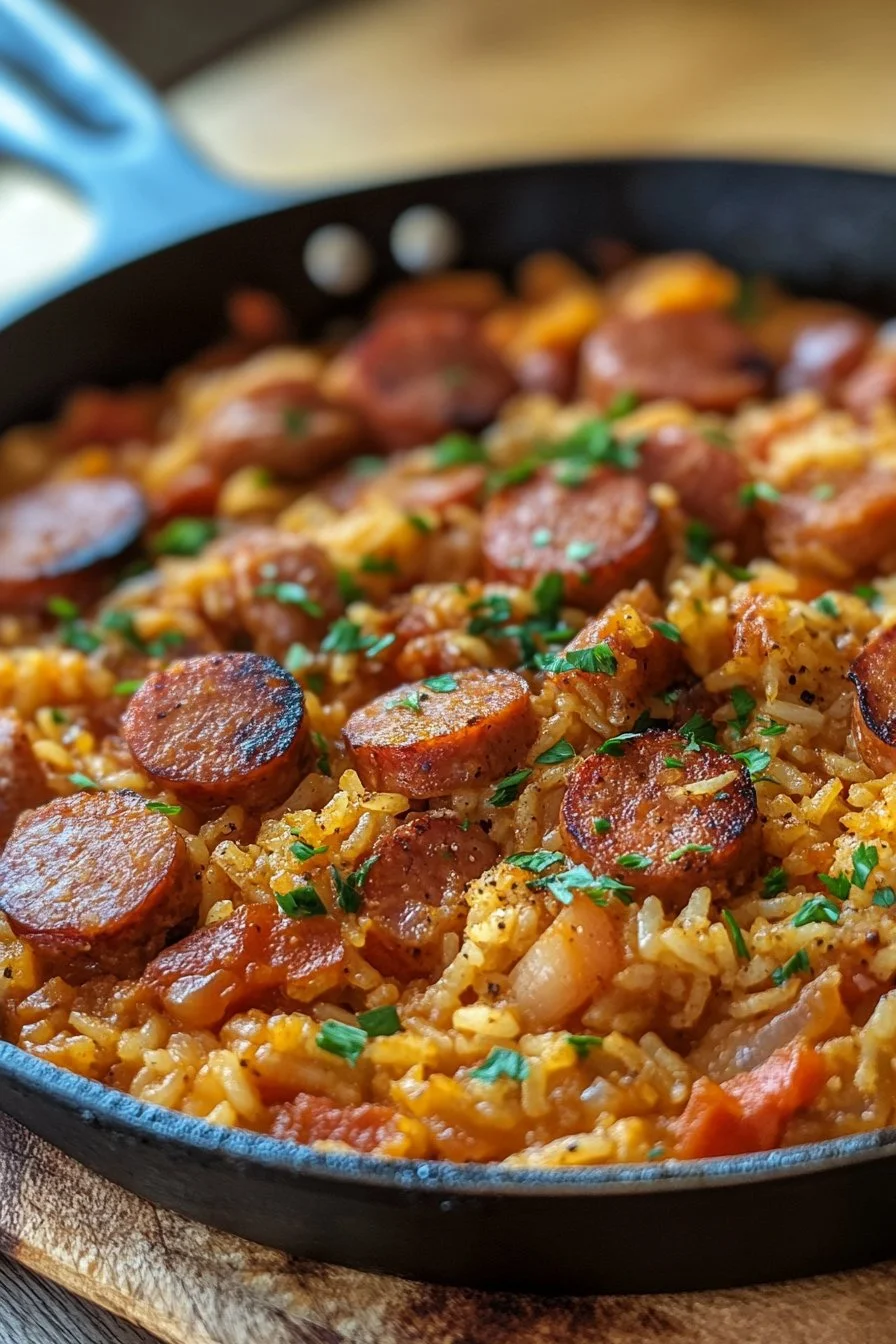 Kielbasa och Ris Stekpanna