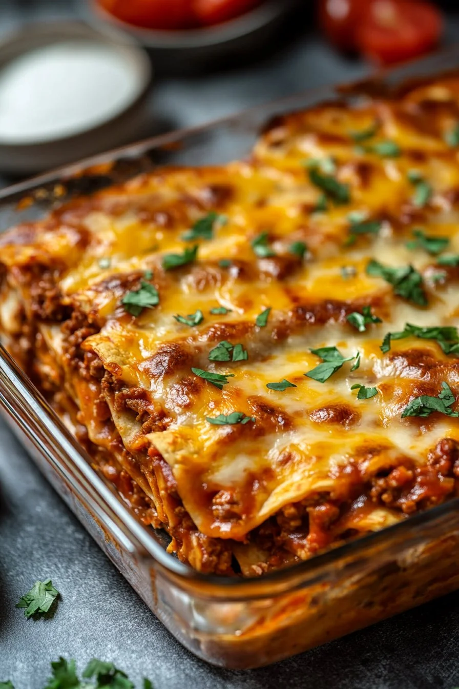 Nötkött Enchilada-gratäng