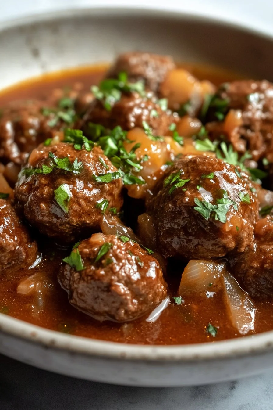 Långsamkokt Salisbury biffköttbullar