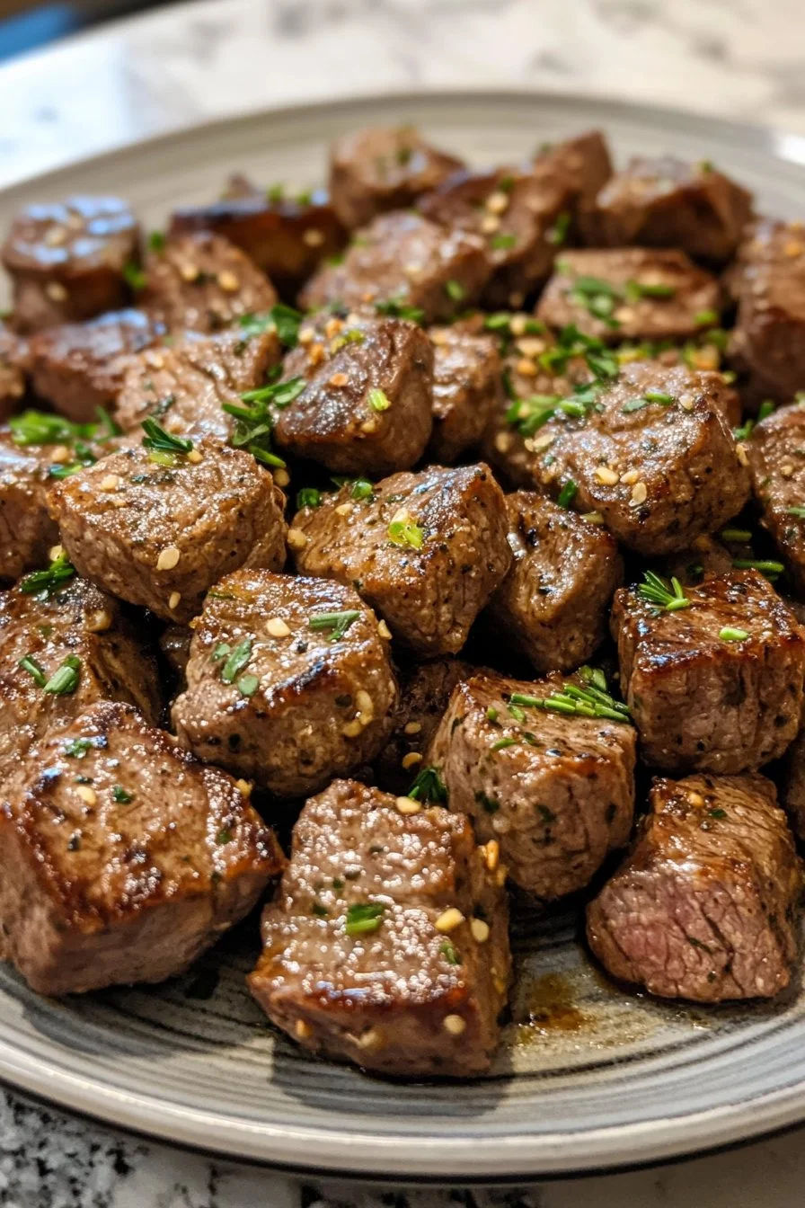 Savory Garlic Butter Steak Bites in Swedish is: "Smakliga Vitlökssmörbitar av Biff"