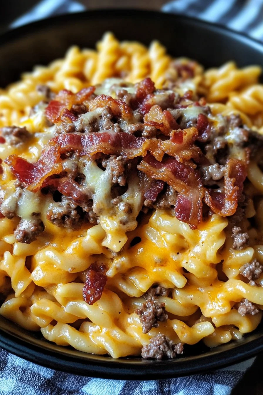 Laddad bacon cheeseburgerpasta