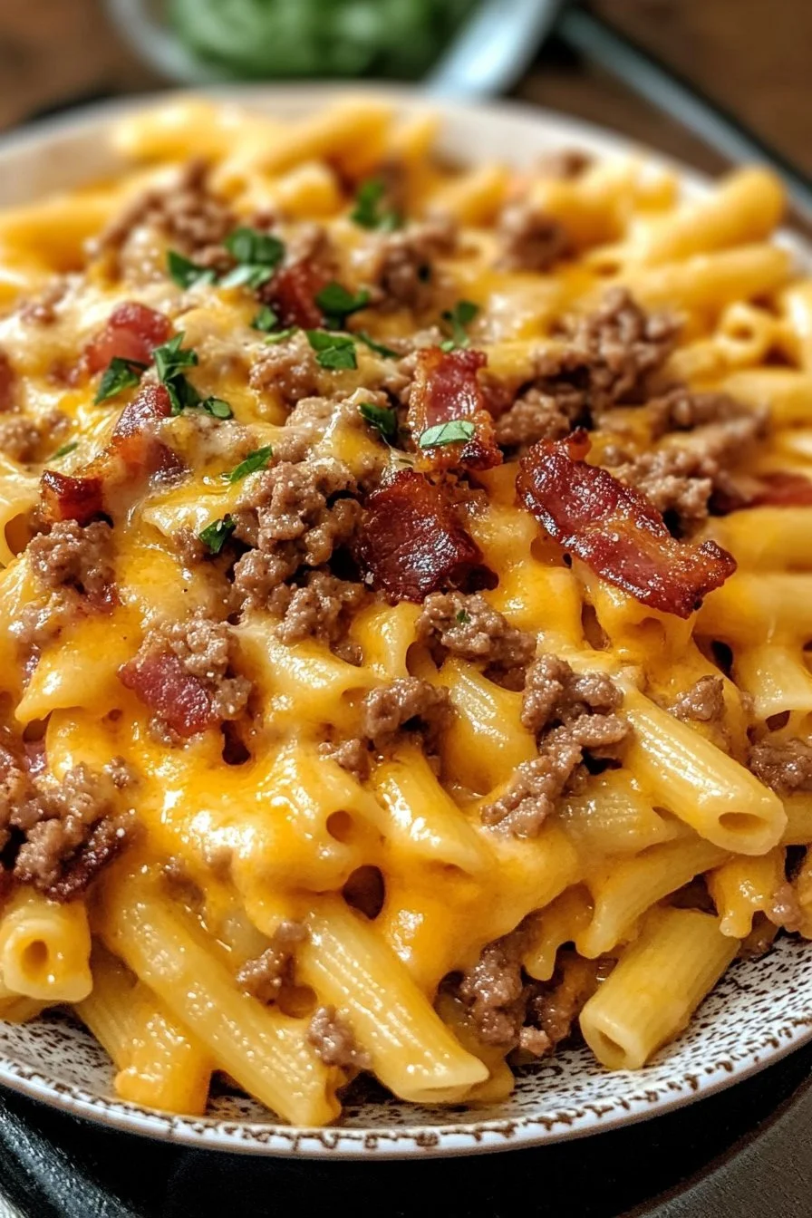Bacon-cheeseburgarpasta