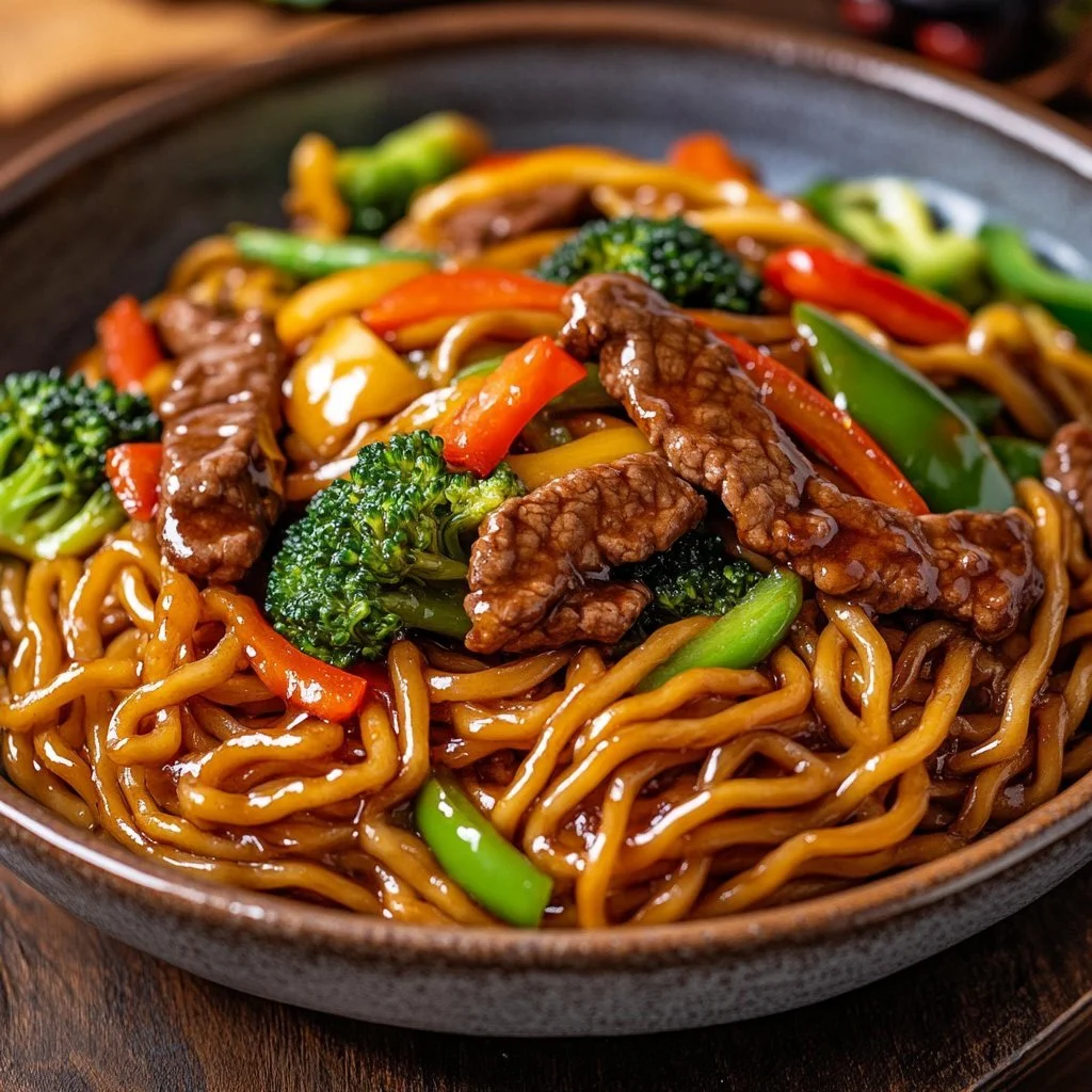 Biff Lo Mein - en smakfull nudelrätt med biff och grönsaker.