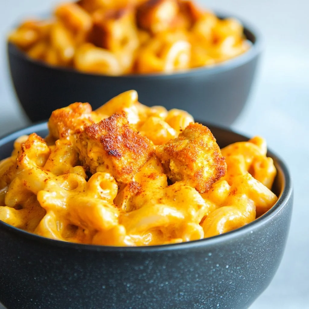 Buffalo Tofu Mac and Cheese med en massa smak och växtbaserad ost