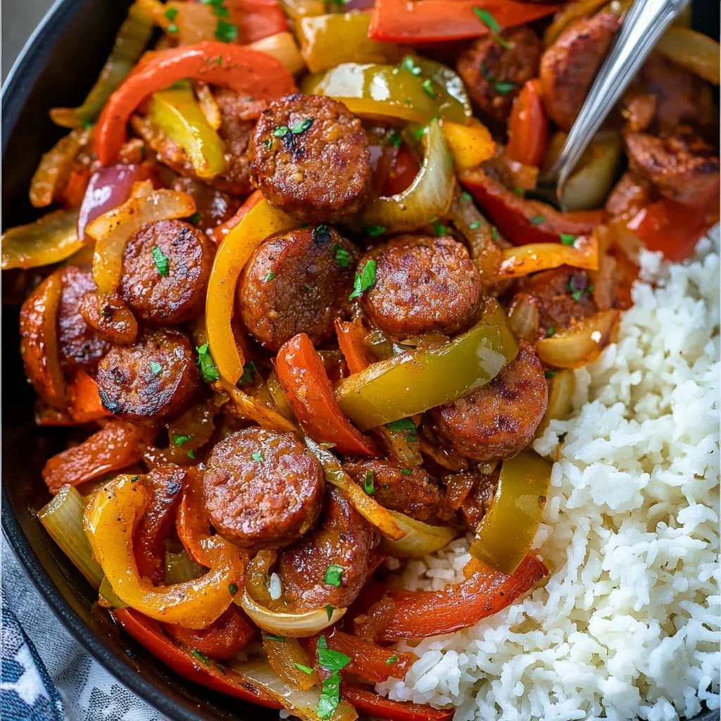 Cajun Korv och Paprika i en stekpanna