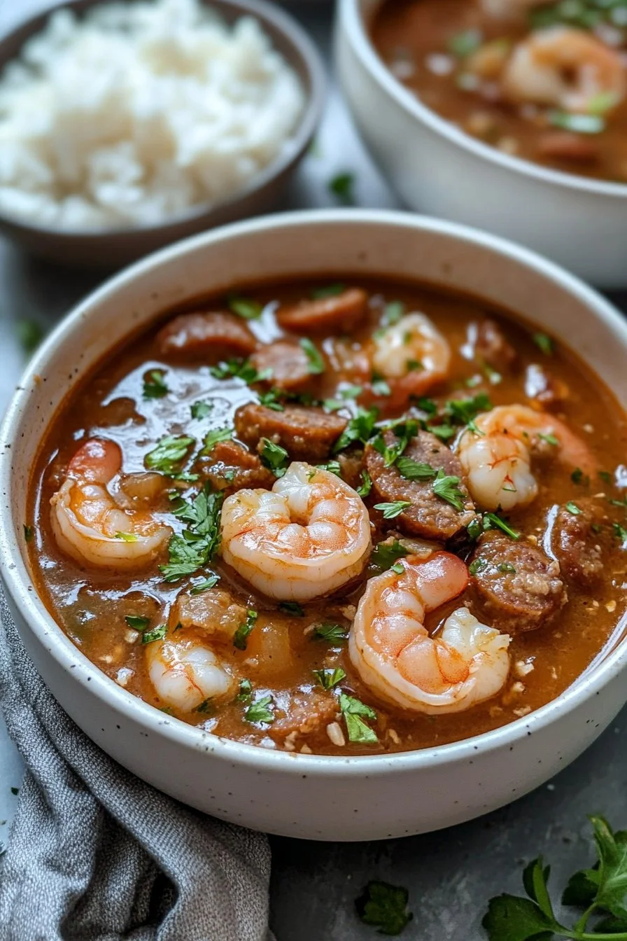 Räka- och korv-gumbo