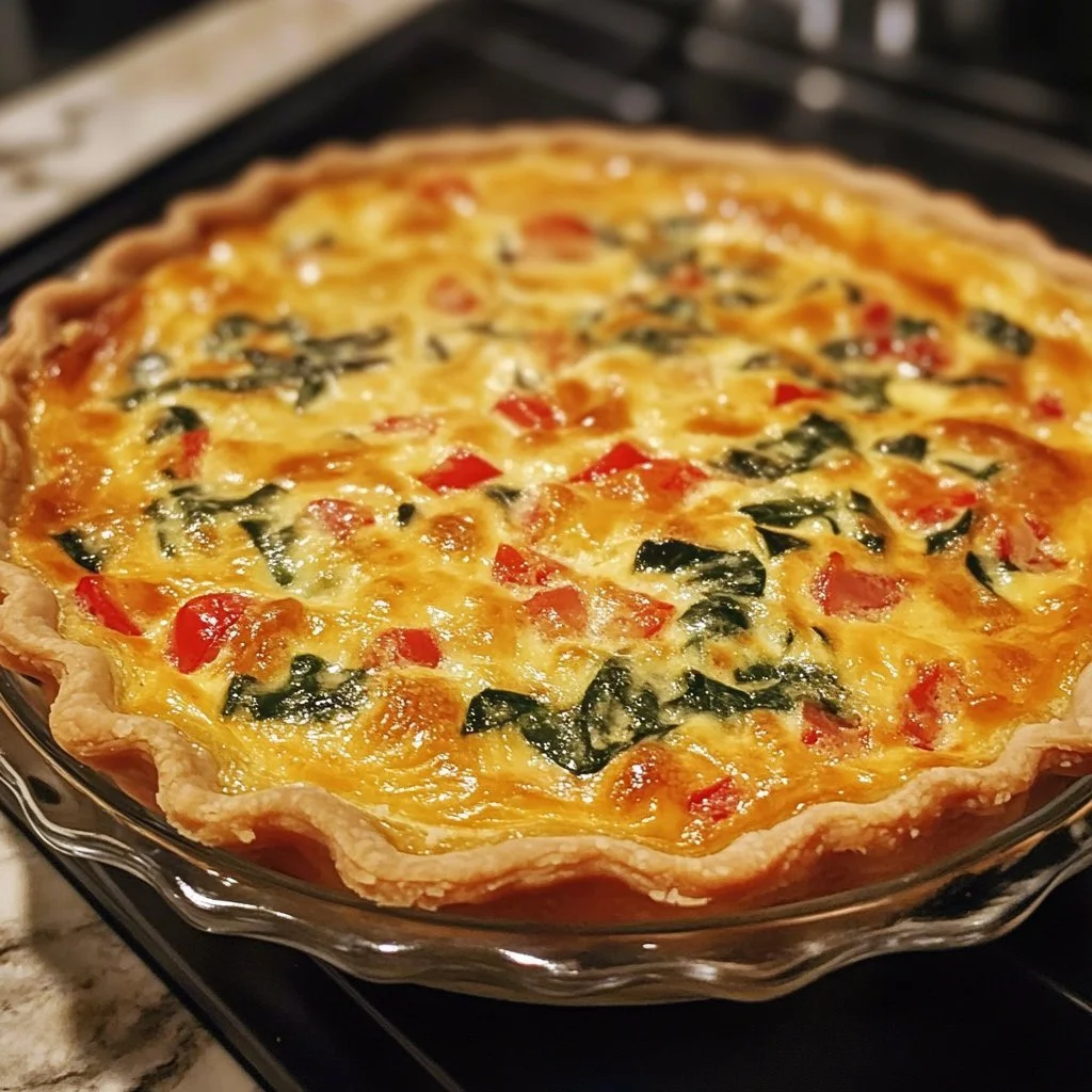 En skiva av grundläggande quiche med grönsaker och ost på en tallrik.