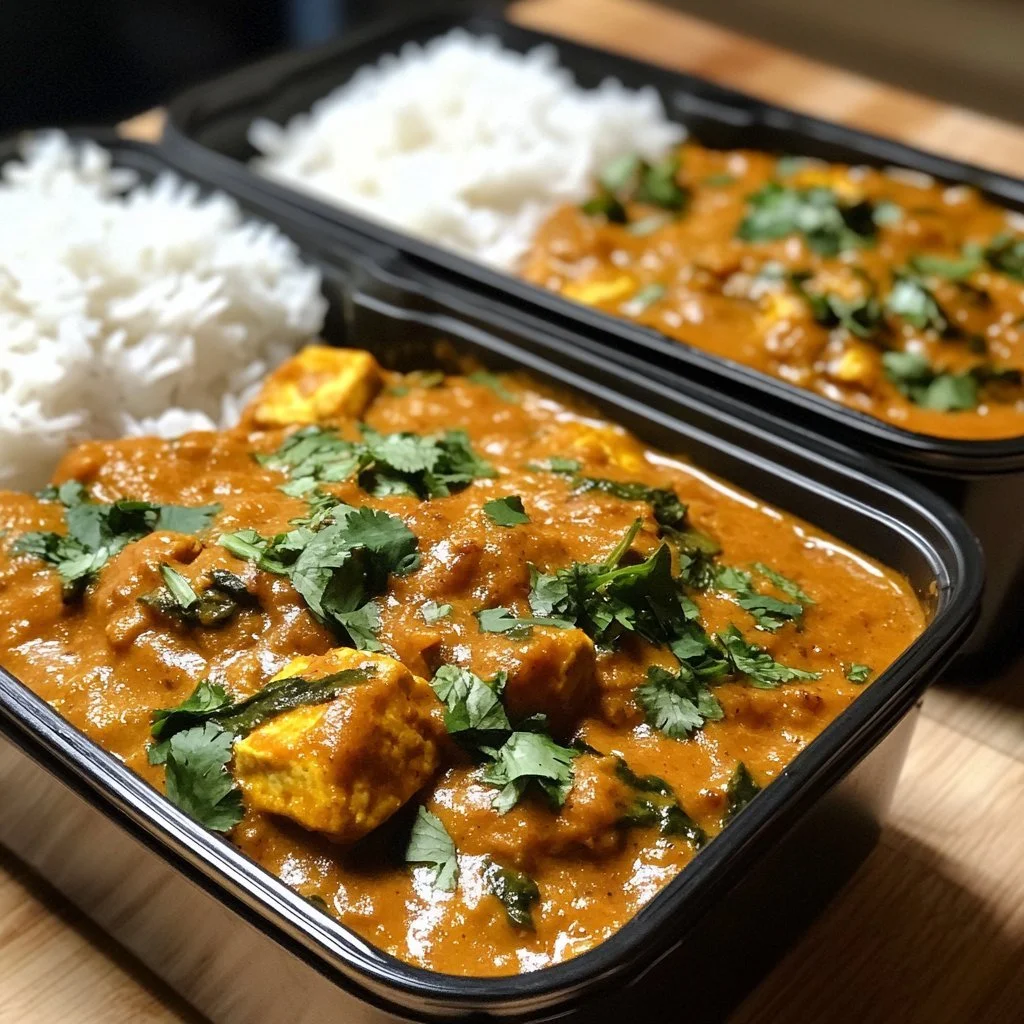 Högproteindiet vegansk måltidsprep med krämig toskansk tofu