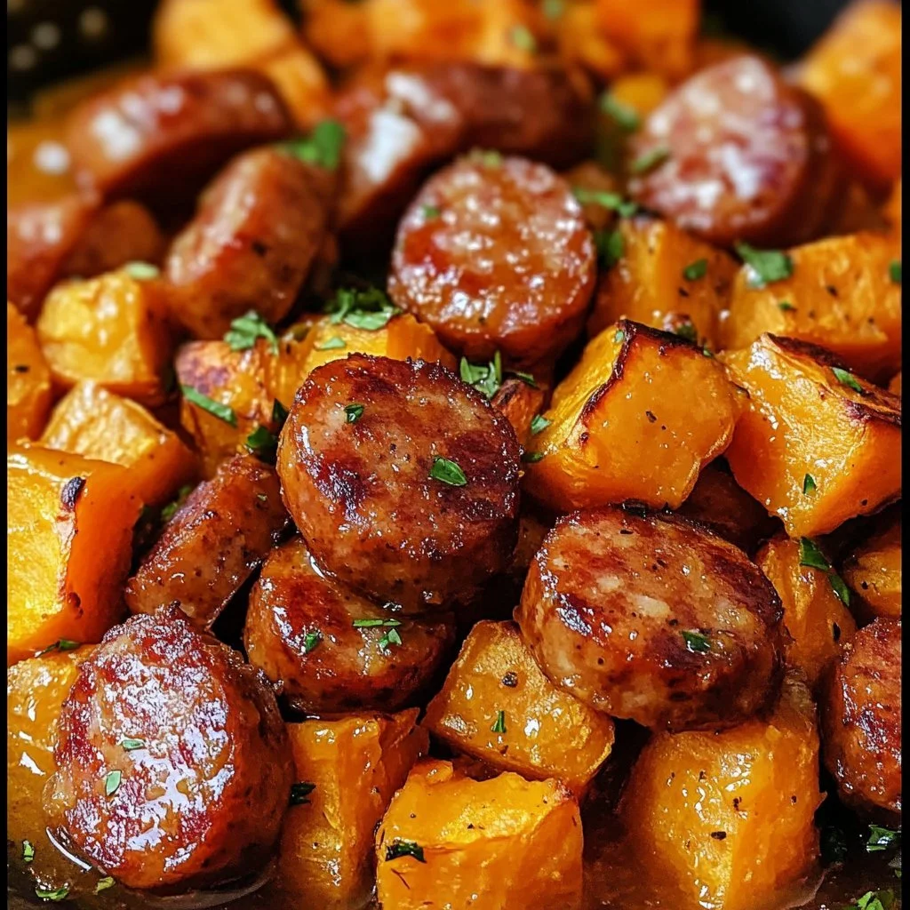 Läckert recept på honung och vitlök korv serverat med sötpotatis