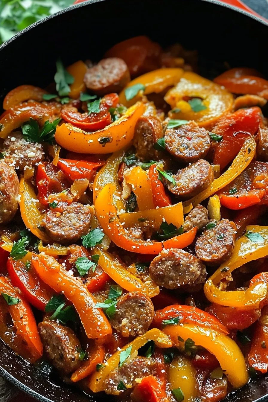 Italiensk korv och paprika stekpanna