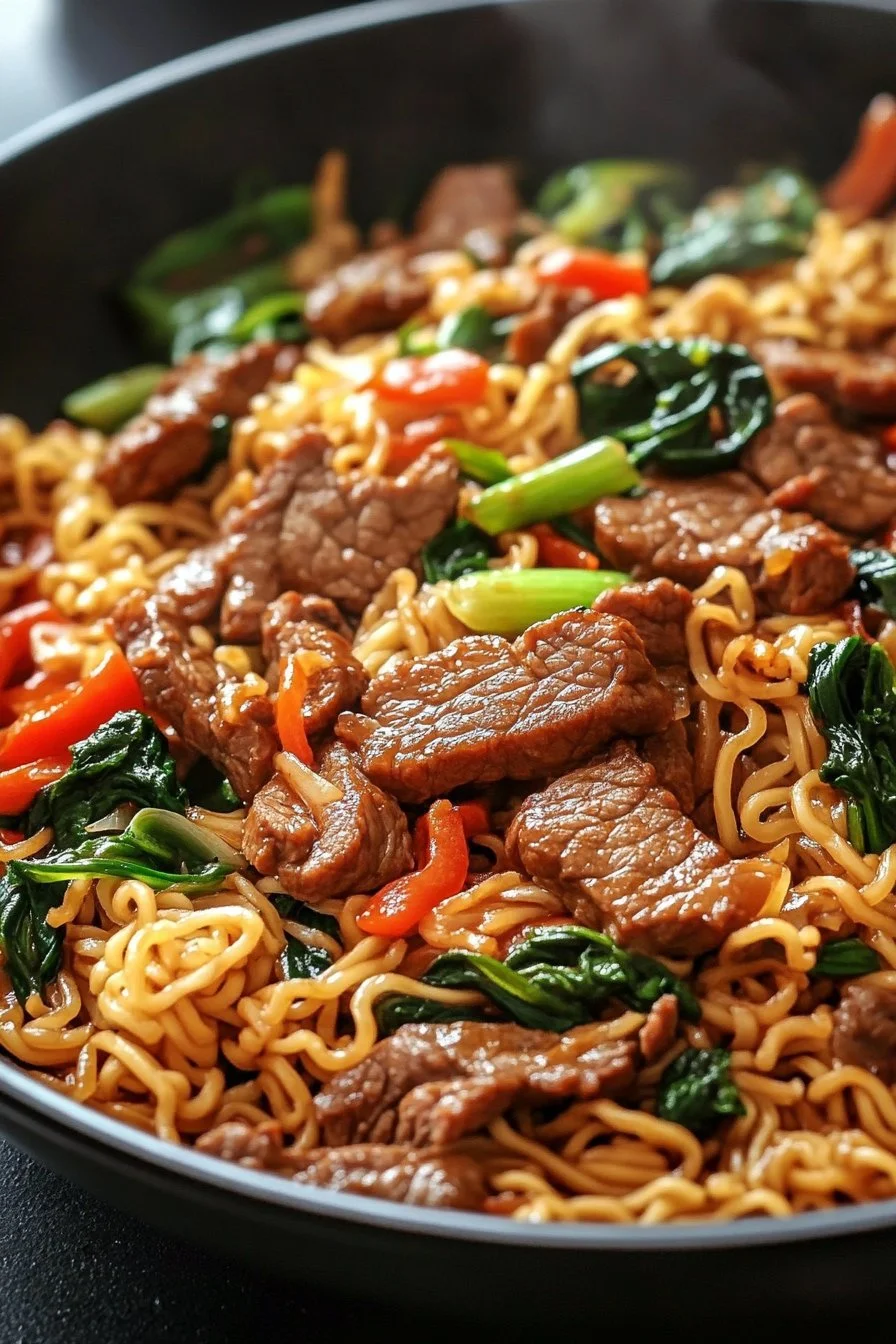 Nötkött Ramen Nudlar Stekpannor
