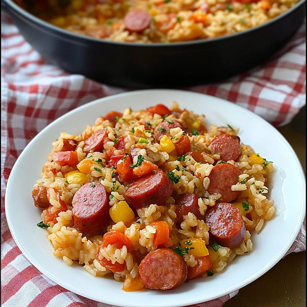 Läckert recept på Kielbasa och Ris Stekpanna med grönsaker.