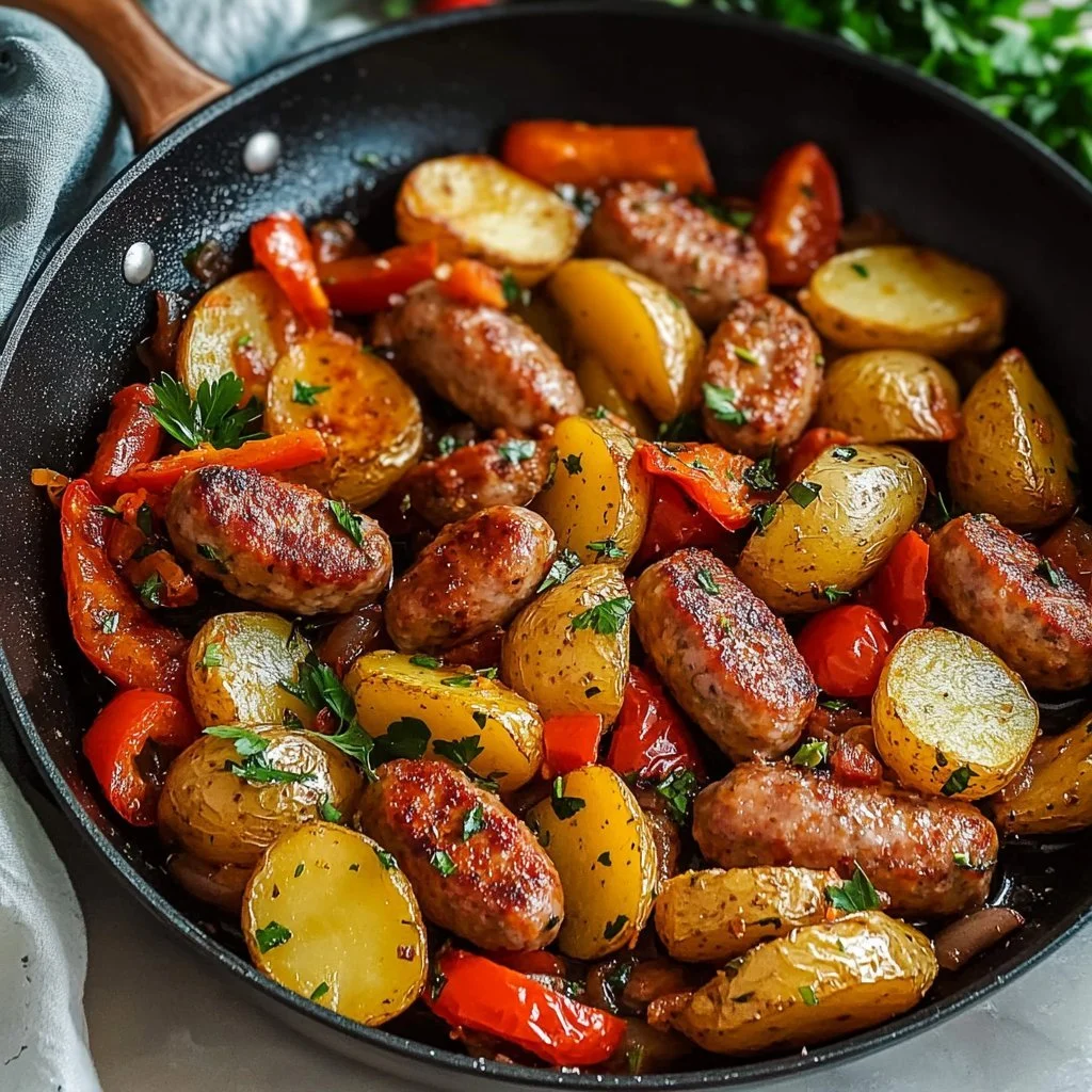 Korv och potatis i stekpanna, en enkel och god veckomiddag