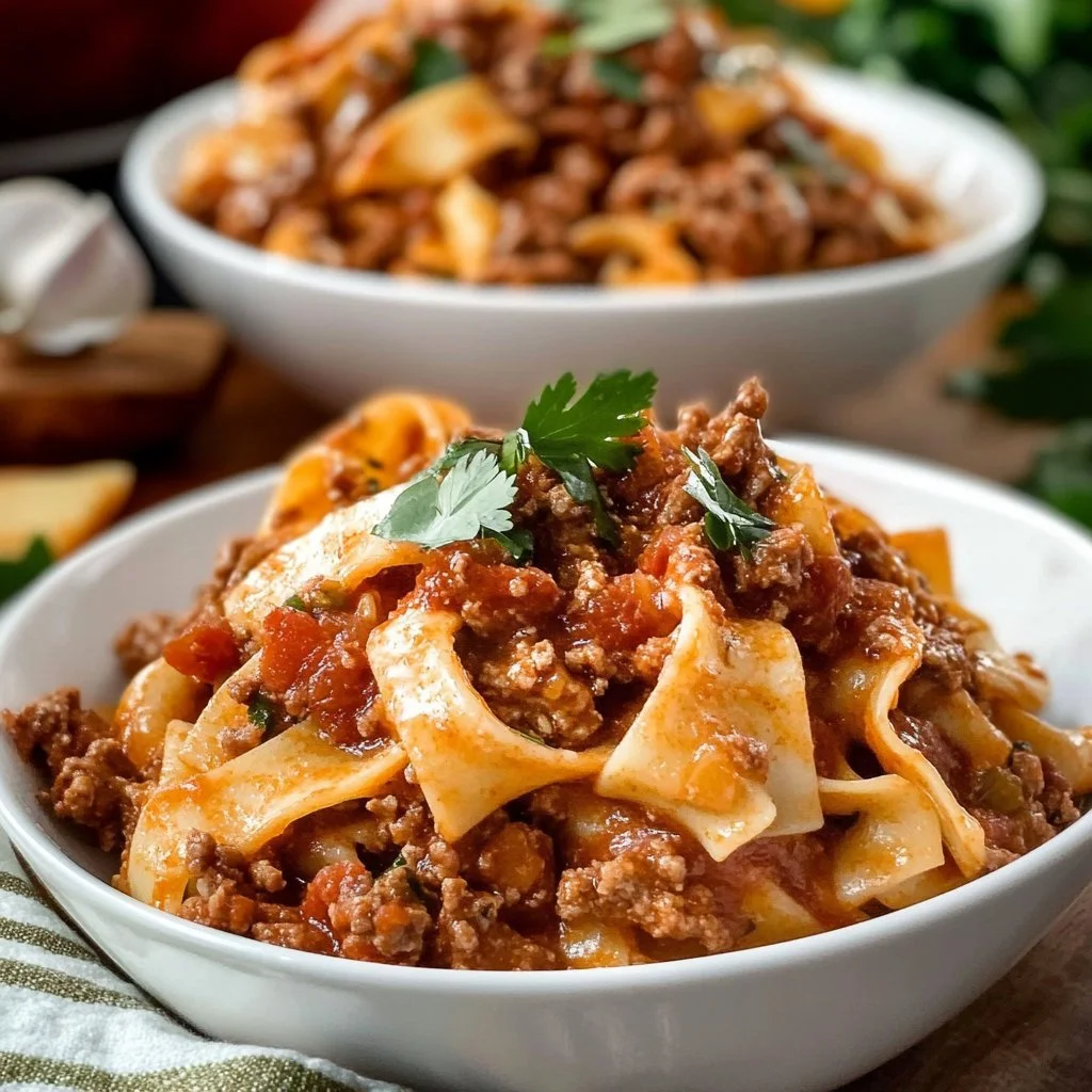 Kraftig Sour Cream Nudelgratäng med ost och pasta på en tallrik