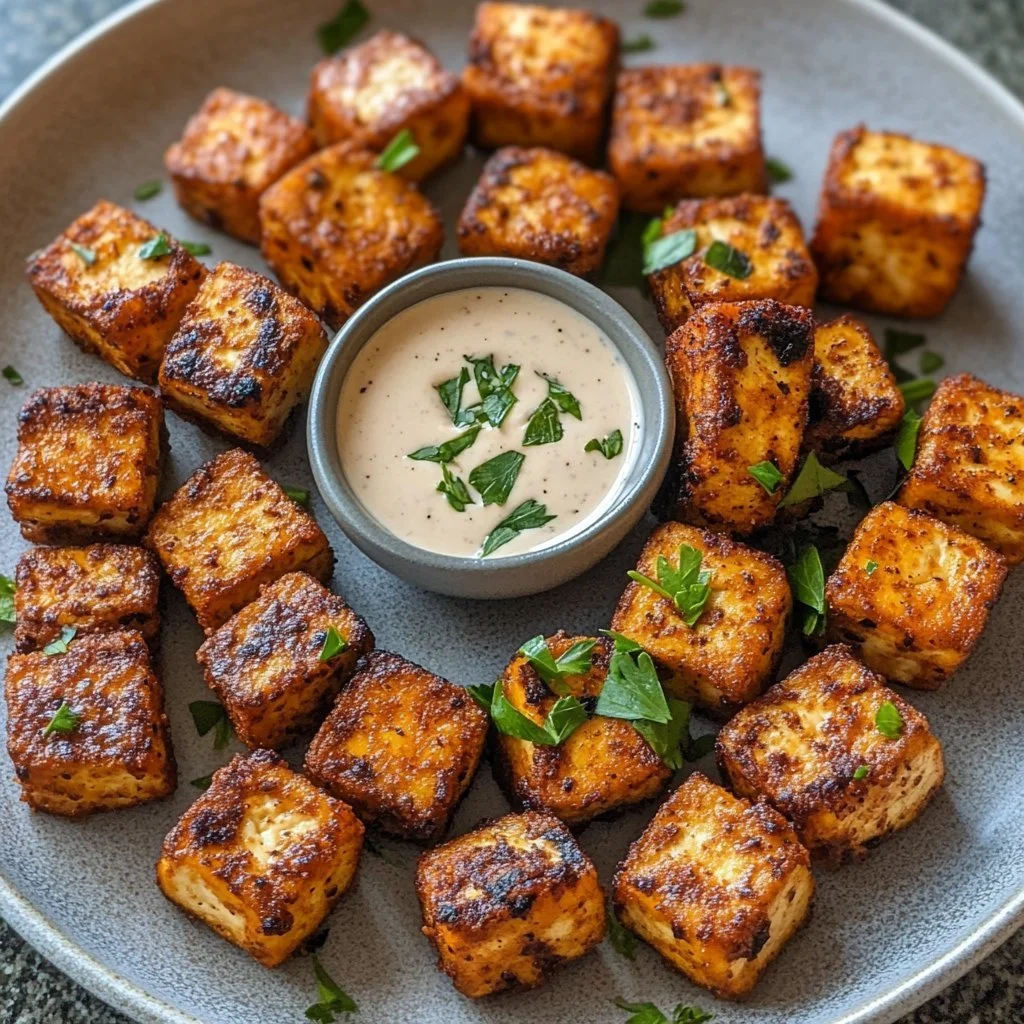 Krispiga Cajun Tofubitar serverade med färska grönsaker